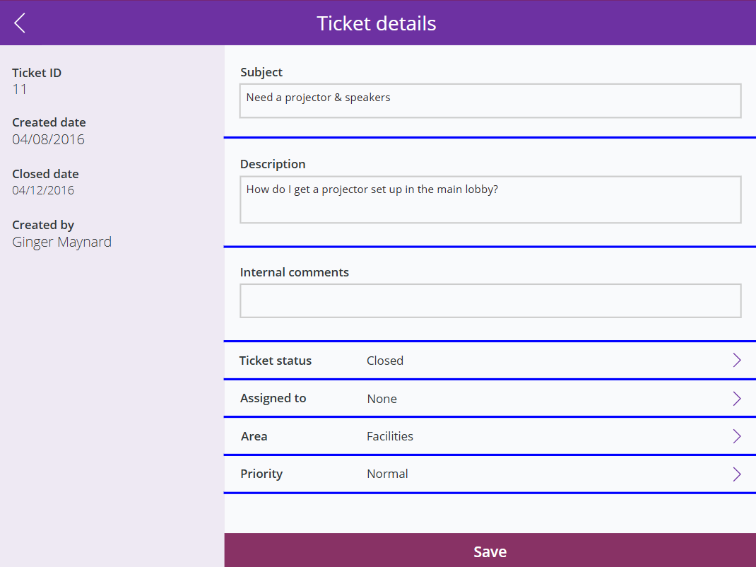 Ticket Details Screen